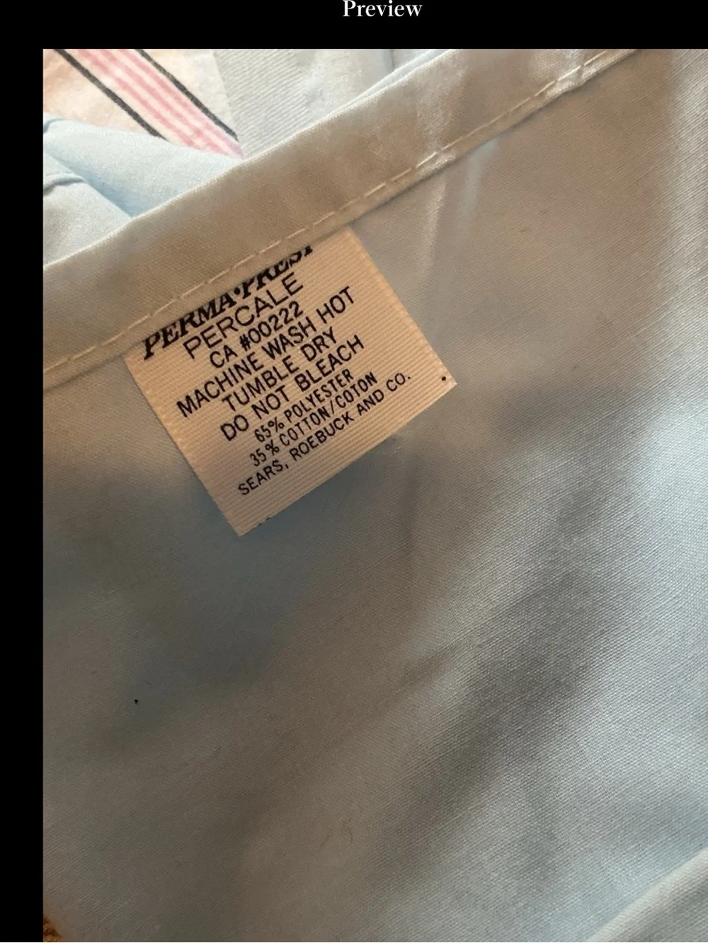 Vintage Sears Percale Baby Blue Flat Sheet